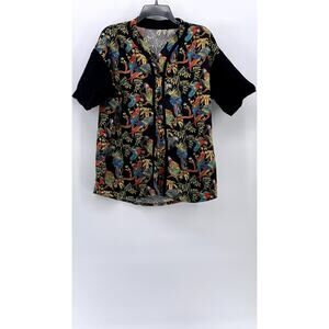 UNBRANDED Men's Black Tropical Print Button-Up Short Sleeve Shirt SZ L